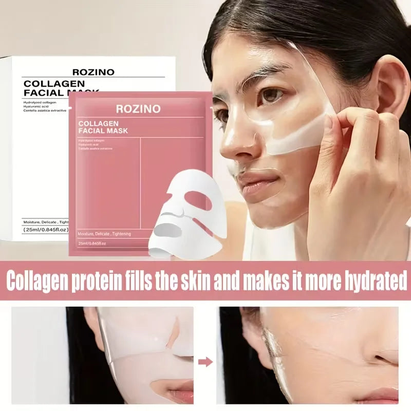 ROZINO 10-Pcs Bio-Collagen Mask Set - Intense Hydration for Dewy, Smooth & Glowing Skin! Alcohol-Free & Gently Lemon Scented, The Perfect Hypoallergenic Care & Holiday Glow for All Skin Types!(25Ml/ 0.845Fl.Oz)*10pcs